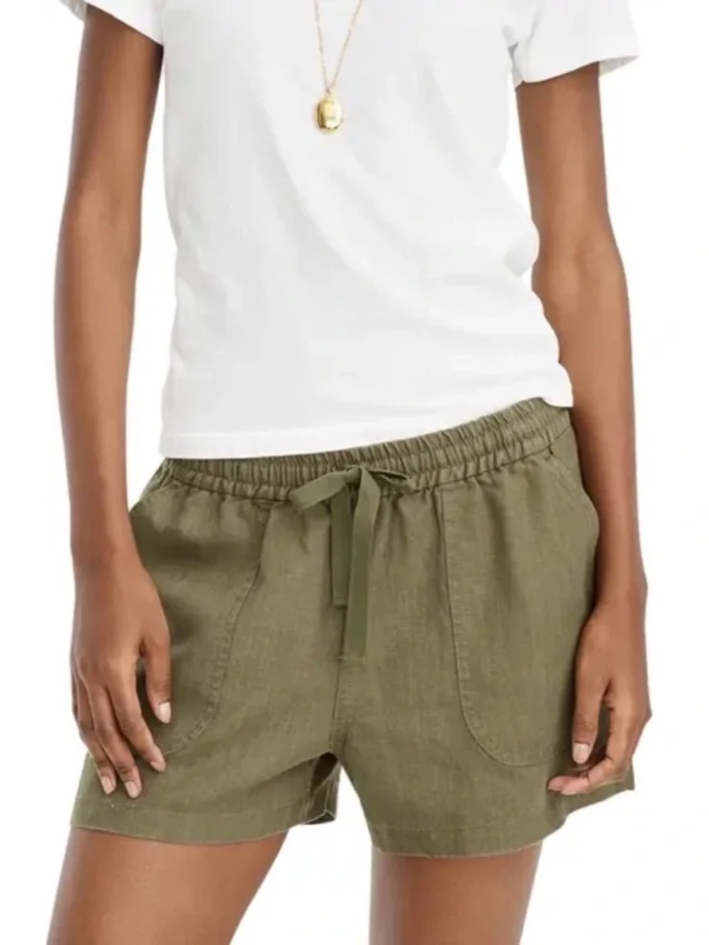 J.Crew Point Sur Seaside Linen Blend Pull-On Shorts Olive Green Small